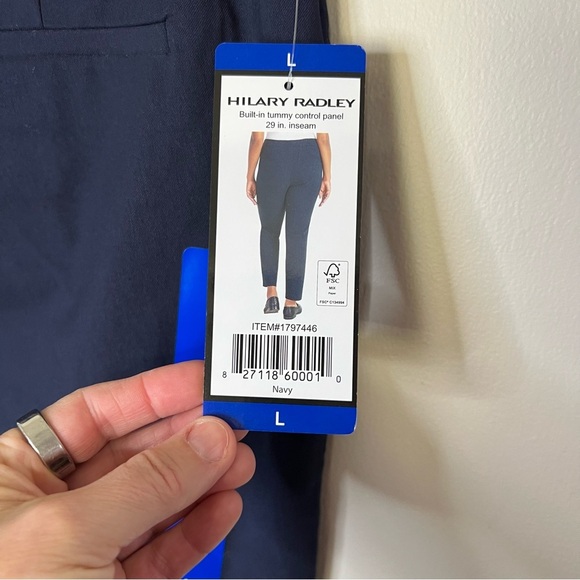 NWT Hilary Radley Women's Pull-On Mid Rise Slim Leg Pants Navy Blue size large - Picture 11 of 11